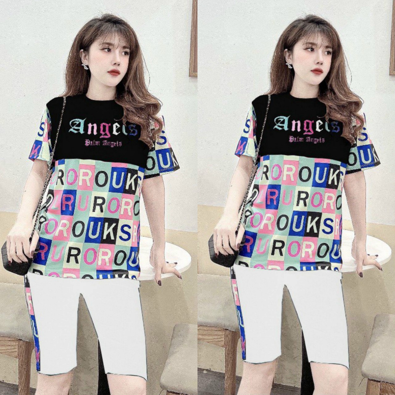 BỘ THỜI TRANG PHỐI HỌA TIẾT ANGEL THÊU SẮC MÀU - BTN406